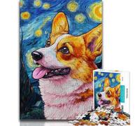 Corgi unter dem Nachthimmel, Puzzle für Erwachsene, anspruchsvolles Spiel und Familienspiel mit vollständig ineinandergreifenden, zufällig geformten Teilen, 38x26cm