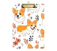 Corgis Cane Floreale Modello Appunti Gancio Trasparente per Legale Donne Allenatori di Basket Dimensione 9 x 12.5 Tabla para escribir con Clip