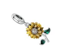 CORHAD Charm Pendente Girasole in Argento con Smalto Giallo e Zirconi Ciondolo Gioielli Fai da Te per Bracciali Collane e Portachiavi Accessorio Elegante per Feste e Regali