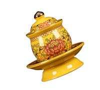 CORHAD Coppa per Offerte in Ceramica Giallo Resistente all Invecchiamento Design Classico Unico per Uso Rituale e Culto Buddista in Famiglia