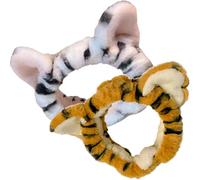 CORHAD Fascia Elastica Chioma Peluche Orecchie di Tigre 2 Pezzi per Lavare Viso e Trucco Accessorio Comodo e Largo per Donne