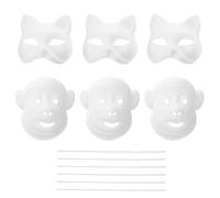 CORHAD Maschere Bianche Fai da Te in Carta per Feste e Carnevale, Set 6 Pezzi (3 Facce Gatto + 3 Facce Scimmia), Maschere Non Verniciate e Cosplay, Accessori per Attività Creative