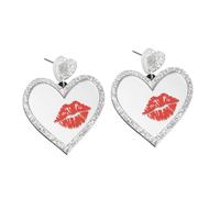 CORHAD Orecchini pendenti a forma di cuore con labbra rosse in argento e acrilico, creativi e versatili, perfetti come regalo per ragazze