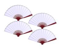 CORHAD Ventaglio Pieghevole a Mano 4 Pezzi: ventaglio di Seta in bambù, Pieghevole e verniciabile su Entrambi i Lati, per bomboniere per Ospiti, Decorazioni per Matrimoni, Bianco