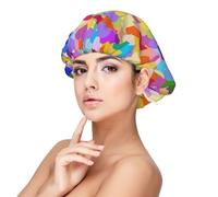 Coriandoli a forma di cuore arcobaleno,Cuffia da notte elastica in raso per adulti, fascia per capelli in seta regolabile, cuffia da notte elastica per donne