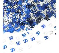 Coriandoli blu e argento da 35 g, decorazioni per la tavola per il 50° compleanno, decorazioni per la tavola in lamina metallica luccicante da spargere per la tavola, decorazioni per feste di