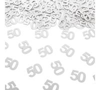 Coriandoli decorativi per 50° compleanno, decorazioni per la tavola per 50° anniversario di matrimonio, argento glitterato, numero 50, forniture per feste