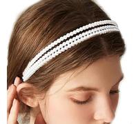 Coridy Cerchietto per capelli con perle bianche, sottile, semplice, con fiori a strati, accessorio per capelli da donna (bianco, 3 strati)