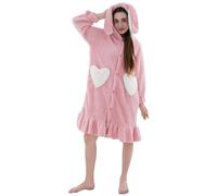corimori Kuschel - Cappotto da soffitto con cappuccio, morbido, oversize, rosa, marrone, design panda in peluche con bottoni, accogliente accappatoio, Coniglio Rosa, Taglia unica