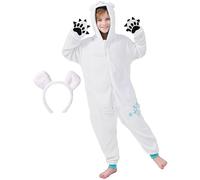 corimori Morbido Costume da Orso Polare per Bambini con Cerchietto | Costume di Carnevale Onesie per Ragazze Ragazzi | Statura 130-150 cm