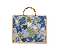 CORIOS Bohemien Borsa a Mano Donna Borse a Tracolla di Paglia PP e Lino Borse a Spalla con Ricamo di Paillettes Alta Capacità Borsa Spiaggia Etnica Borse Tote per Vacanza Spiaggia Viaggio Azzurro