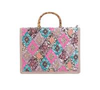 CORIOS Bohemien Borsa a Mano Donna Borse a Tracolla di Paglia PP e Lino Borse a Spalla con Ricamo di Paillettes Alta Capacità Borsa Spiaggia Etnica Borse Tote Motivo a Rombi Rosso e Verde