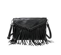 CORIOS Boho Stile Borsa Messenger con Frange Donna Borsa a Spalla con Nappe e Motivo Intrecciato Borsa a Tracolla in Pelle PU Retrò Hippie Occidentale Borsa a Mano per Lavoro Shopping Viaggio Nero
