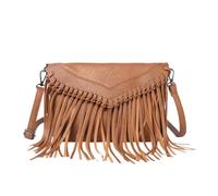 CORIOS Boho Stile Borsa Messenger con Frange Donna Borsa a Spalla con Nappe e Motivo Intrecciato Borsa a Tracolla in Pelle PU Retrò Hippie Occidentale Borsa a Mano per Lavoro Shopping Viaggio Marrone