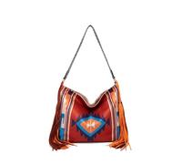 CORIOS Borsa a Mano con Frange da Donna Stile Boho Borsa a Spalla Borsa a Tracolla con Motivo Geometrico Etnico Retro Bohemien Tote Borsa Spiaggia Borse Messenger in Tela Multicolore K