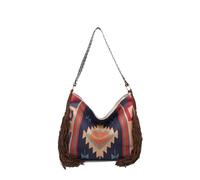 CORIOS Borsa a Mano con Frange da Donna Stile Boho Borsa a Spalla Borsa a Tracolla con Motivo Geometrico Etnico Retro Bohemien Tote Borsa Spiaggia Borse Messenger in Tela Zaffiro