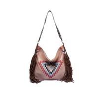 CORIOS Borsa a Mano con Frange da Donna Stile Boho Borsa a Spalla Borsa a Tracolla con Motivo Geometrico Etnico Retro Bohemien Tote Borsa Spiaggia Borse Messenger in Tela Kaki