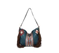CORIOS Borsa a Mano con Frange da Donna Stile Boho Borsa a Spalla Borsa a Tracolla con Motivo Geometrico Etnico Retro Bohemien Tote Borsa Spiaggia Borse Messenger in Tela Blu