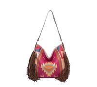 CORIOS Borsa a Mano con Frange da Donna Stile Boho Borsa a Spalla Borsa a Tracolla con Motivo Geometrico Etnico Retro Bohemien Tote Borsa Spiaggia Borse Messenger in Tela Rosso Porpora