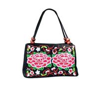 CORIOS Borsa a Mano da Donna Borsa a Spalla con Ricami Floreali Etnici Boho Borsa a Tracolla Borsa Ascellare in Tela Capacità Media Borsa per la Spesa Shopping Viaggio Lavoro Tote Peonia Rossa