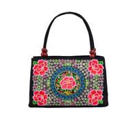 CORIOS Borsa a Mano da Donna Borsa a Spalla con Ricami Floreali Etnici Boho Borsa a Tracolla Borsa Ascellare in Tela Capacità Media Borsa per la Spesa Shopping Viaggio Tote Fioritura di Melo Rosso