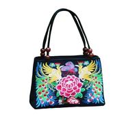 CORIOS Borsa a Mano da Donna Borsa a Spalla con Ricami Floreali Etnici Boho Borsa a Tracolla Borsa Ascellare in Tela Capacità Media Borsa per la Spesa Shopping Viaggio Lavoro Tote Pavone