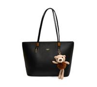 CORIOS Borsa a Mano da Donna in PU Pelle Borsa a Tracolla Cartella con Carino Ciondolo Orso Grande Borsa da Lavoro Ventiquattrore Borsa a Spalla con Cerniera per Ufficio Viaggio Business Nero