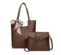 CORIOS Borsa a Mano da donna PU Pelle Borse a Spalla Impermeabile Borsa a Tracolla Leggero Borsa per la Spesa Elegante Borsa Tote Retro Borse Messenger Mulfunzionale Borse Secchiello 2 Pezzi Caffè