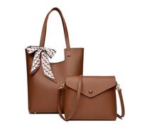 CORIOS Borsa a Mano da donna PU Pelle Borse a Spalla Impermeabile Borsa a Tracolla Leggero Borsa per la Spesa Elegante Borsa Tote Retro Borse Messenger Mulfunzionale Borse Secchiello 2 Pezzi Marrone