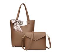 CORIOS Borsa a Mano da donna PU Pelle Borse a Spalla Impermeabile Borsa a Tracolla Leggero Borsa per la Spesa Elegante Borsa Tote Retro Borse Messenger Mulfunzionale Borse Secchiello 2 Pezzi Cachi