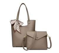 CORIOS Borsa a Mano da donna PU Pelle Borse a Spalla Impermeabile Borsa a Tracolla Leggero Borsa per la Spesa Elegante Borsa Tote Retro Borse Messenger Mulfunzionale Borse Secchiello 2 Pezzi Grigio