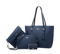 CORIOS Borsa a Mano da Donna PU Pelle Borse Messenger Grande Capacità Borsa a Tracolla Semplice e Solido Borsa a Spalla 4pcs Set Elegante Lavoro Shopping Viaggio Tote Blu Scuro