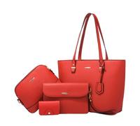 CORIOS Borsa a Mano da Donna PU Pelle Borse Messenger Grande Capacità Borsa a Tracolla Semplice e Solido Borsa a Spalla 4pcs Set Elegante Lavoro Shopping Viaggio Tote Rosso