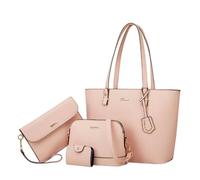CORIOS Borsa a Mano da Donna PU Pelle Borse Messenger Grande Capacità Borsa a Tracolla Semplice e Solido Borsa a Spalla 4pcs Set Elegante Lavoro Shopping Viaggio Tote Rosa