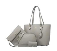 CORIOS Borsa a Mano da Donna PU Pelle Borse Messenger Grande Capacità Borsa a Tracolla Semplice e Solido Borsa a Spalla 4pcs Set Elegante Lavoro Shopping Viaggio Tote Grigio Argento