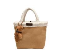 CORIOS Borsa a Mano da Donna Tote in Daim Morbido e Pelliccia di Agnello Borsa da Polso Borsa Secchio con Carino Ciondolo Orso Accessorio di Moda Trendy per Ufficio Viaggio Business Cachi