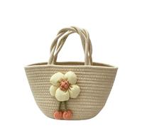 CORIOS Borsa a Mano Donna Mini Borsa Secchio in Cotone Pochette Borsa Intrecciata Boho con Decorazione Fiore 3D Borsa da Spiaggia Estiva Carino Tote per Uso Quotidiano Viaggi e Vacanze Beige