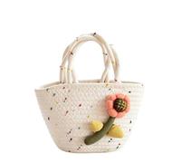 CORIOS Borsa a Mano Donna Mini Borsa Secchio in Cotone Pochette Borsa Intrecciata Boho con Decorazione Fiore 3D Borsa da Spiaggia Estiva Carino Tote per Uso Quotidiano Viaggi e Vacanze Fiori Rosa