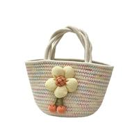 CORIOS Borsa a Mano Donna Mini Borsa Secchio in Cotone Pochette Borsa Intrecciata Boho con Decorazione Fiore 3D Borsa da Spiaggia Estiva Carino Tote per Uso Quotidiano Viaggi e Vacanze Filato Colorato