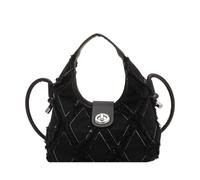 CORIOS Borsa a Mano in Denim da Donna Moda Borsa a Spalla a Tracolla con Design Trapuntato e Frange Elegante Borse Messenger in Jeans Multifunzionale Piccola Tote per Lavoro Shopping Viaggi Nero