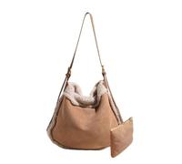 CORIOS Borsa a Mano in Lana di Agnello da Donna Borsa a Tracolla in Pelle Scamosciata Morbido Peluche Borsa a Spalla Grande Borsa per la Spesa Retro Borse Messenger Leggero Borsa Tote 2 Pezzi Khaki