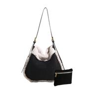 CORIOS Borsa a Mano in Lana di Agnello da Donna Borsa a Tracolla in Pelle Scamosciata Morbido Peluche Borsa a Spalla Grande Borsa per la Spesa Retro Borse Messenger Leggero Borsa Tote 2 Pezzi Nero