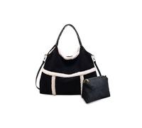CORIOS Borsa a Mano in Lana di Agnello da Donna, Spalla in Pelle Scamosciata Grande, Tracolla Morbido Peluche, Tote Retro Messenger Leggera per la Spesa - 2 Pezzi Nero