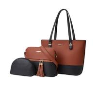 CORIOS Borsa a Mano in Pelle PU da Donna Borsa a Spalla 3pcs Set Borsa a Tracolla con Frange Grande Capacità Borse Messenger Elegante Vita Quotidiana Lavoro Shopping Viaggio Tote Marrone Nero