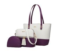 CORIOS Borsa a Mano in Pelle PU da Donna Borsa a Spalla 3pcs Set Borsa a Tracolla con Frange Grande Capacità Borse Messenger Elegante Vita Quotidiana Lavoro Shopping Viaggio Tote Bianco Viola