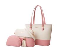 CORIOS Borsa a Mano in Pelle PU da Donna Borsa a Spalla 3pcs Set Borsa a Tracolla con Frange Grande Capacità Borse Messenger Elegante Vita Quotidiana Lavoro Shopping Viaggio Tote Bianco Rosa