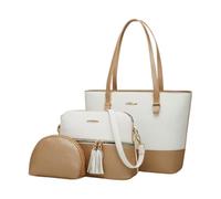 CORIOS Borsa a Mano in Pelle PU da Donna Borsa a Spalla 3pcs Set Borsa a Tracolla con Frange Grande Capacità Borse Messenger Elegante Vita Quotidiana Lavoro Shopping Viaggio Tote Bianco Oro