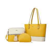 CORIOS Borsa a Mano in Pelle PU da Donna Borsa a Spalla 3pcs Set Borsa a Tracolla con Frange Grande Capacità Borse Messenger Elegante Vita Quotidiana Lavoro Shopping Viaggio Tote Bianco Giallo