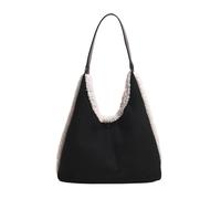 CORIOS Borsa a Mano in Pelle Scamosciata da Donna Borsa a Spalla in Lana di Agnello Grande Borsa per la Spesa Morbido Peluche Borsa a Tracolla Borsa Tote per Viaggi Shopping Lavoro Nero