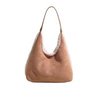 CORIOS Borsa a Mano in Pelle Scamosciata da Donna Borsa a Spalla in Lana di Agnello Grande Borsa per la Spesa Morbido Peluche Borsa a Tracolla Borsa Tote per Viaggi Shopping Lavoro Khaki